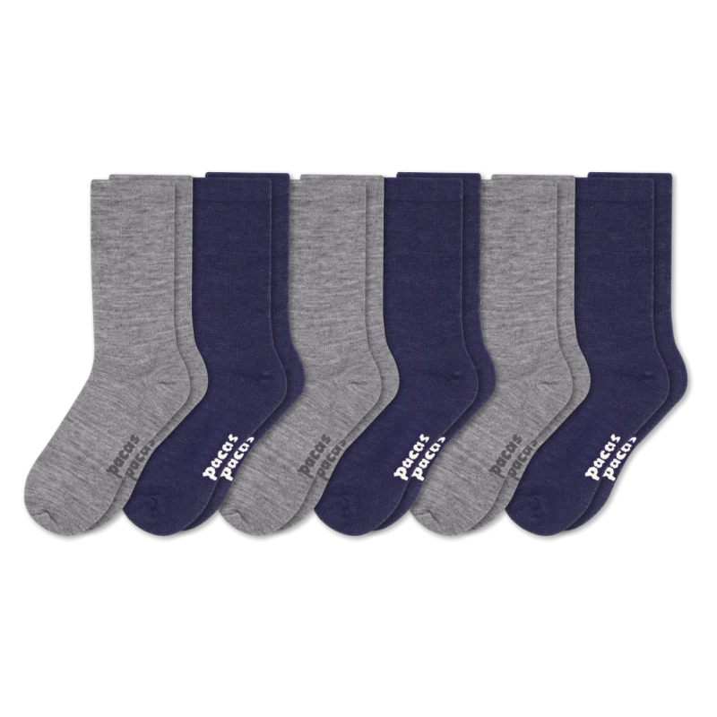 6 Pack - Men's Light-Weight Crew Pacas Socks