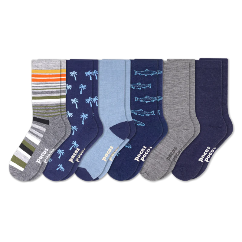 6 Pack - Men's Light-Weight Crew Pacas Socks