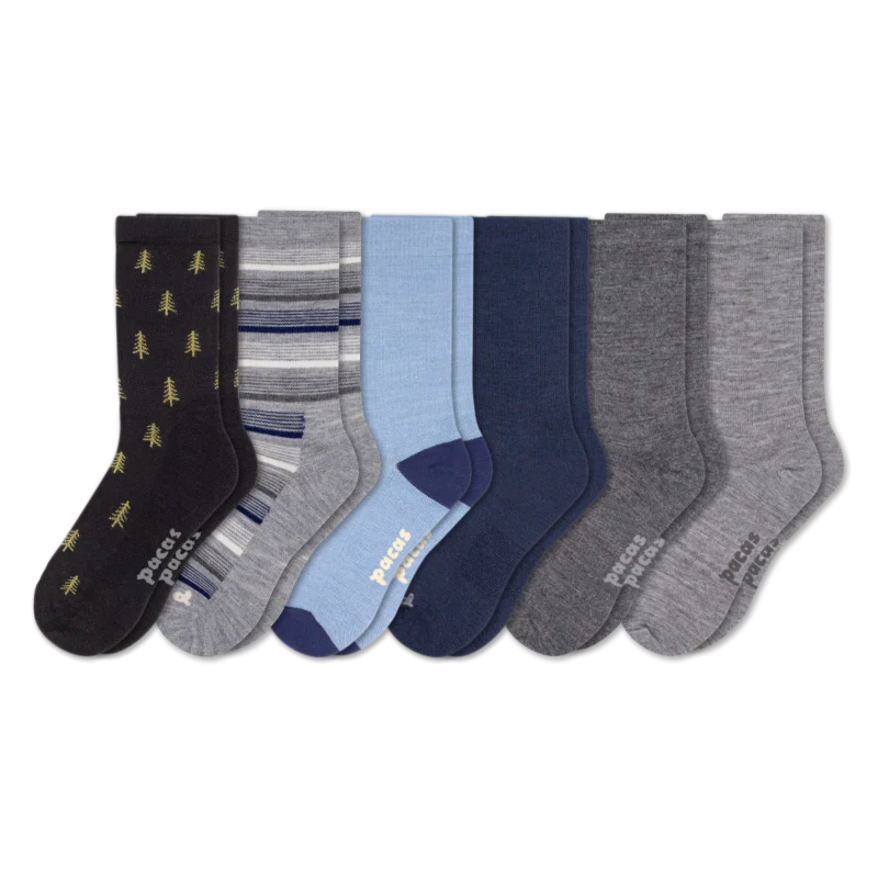 6 Pack - Men's Light-Weight Crew Pacas Socks