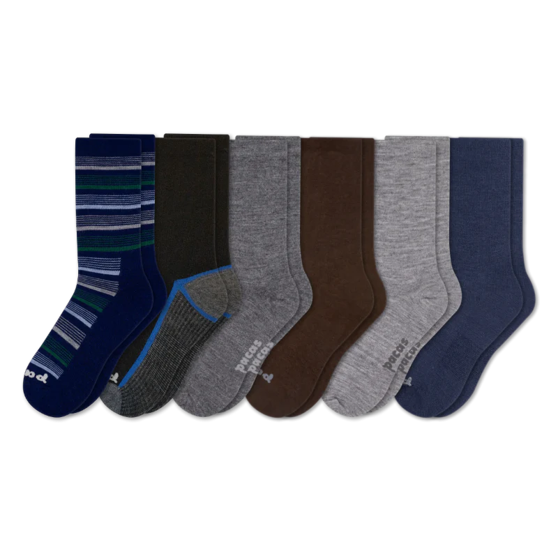 6 Pack - Men's Light-Weight Crew Pacas Socks