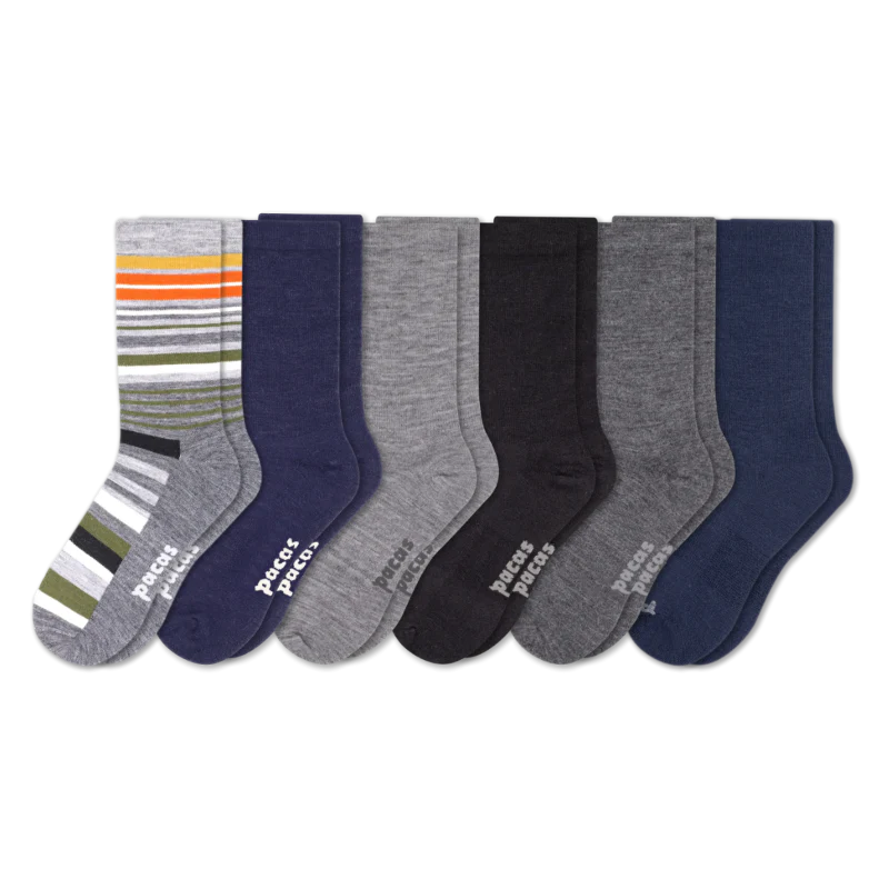 6 Pack - Men's Light-Weight Crew Pacas Socks