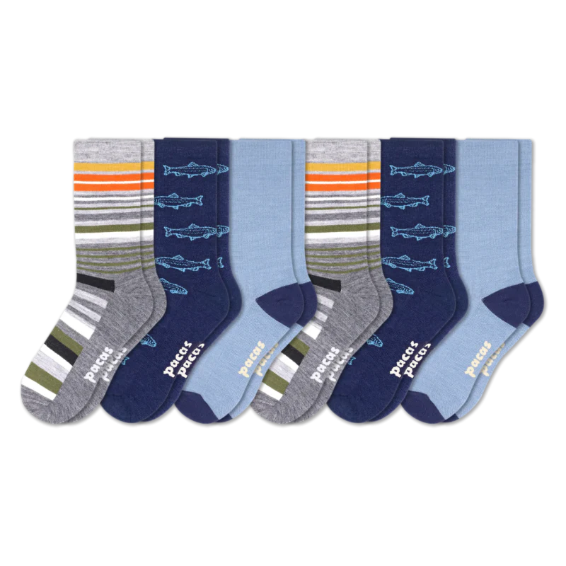 6 Pack - Men's Light-Weight Crew Pacas Socks