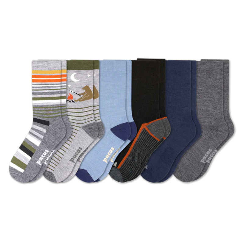 6 Pack - Men's Light-Weight Crew Pacas Socks