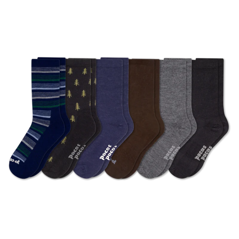 6 Pack - Men's Light-Weight Crew Pacas Socks
