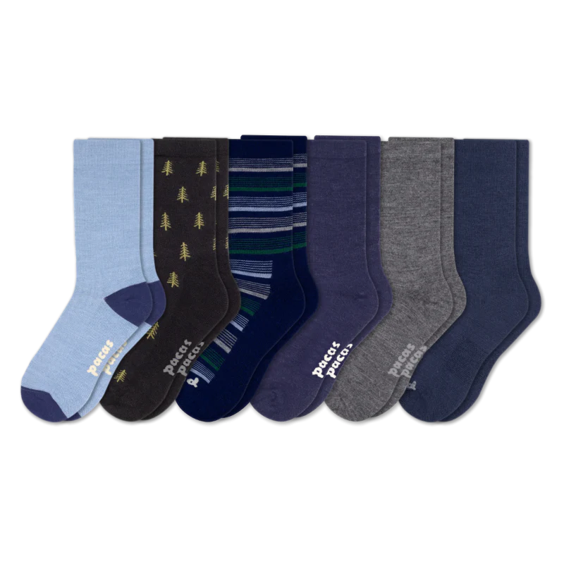 6 Pack - Men's Light-Weight Crew Pacas Socks