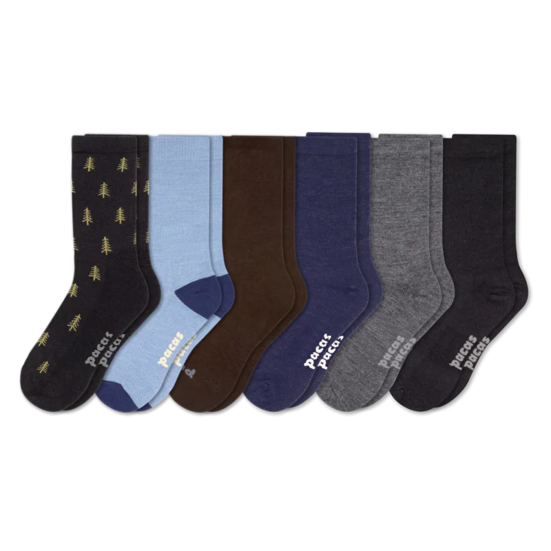 6 Pack - Men's Light-Weight Crew Pacas Socks