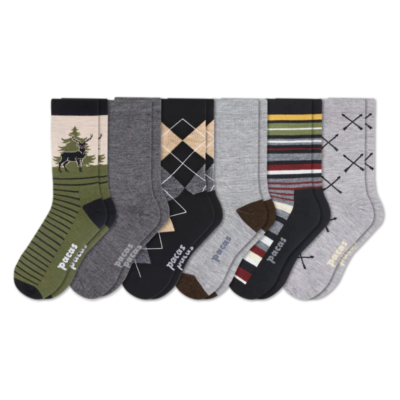 6 Pack - Men's Light-Weight Crew Pacas Socks