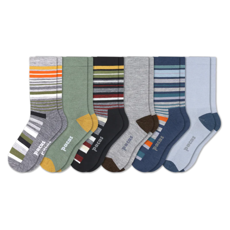 6 Pack - Men's Light-Weight Crew Pacas Socks