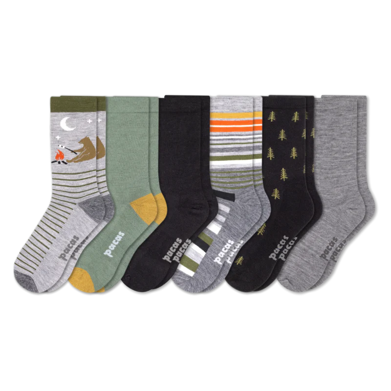 6 Pack - Men's Light-Weight Crew Pacas Socks