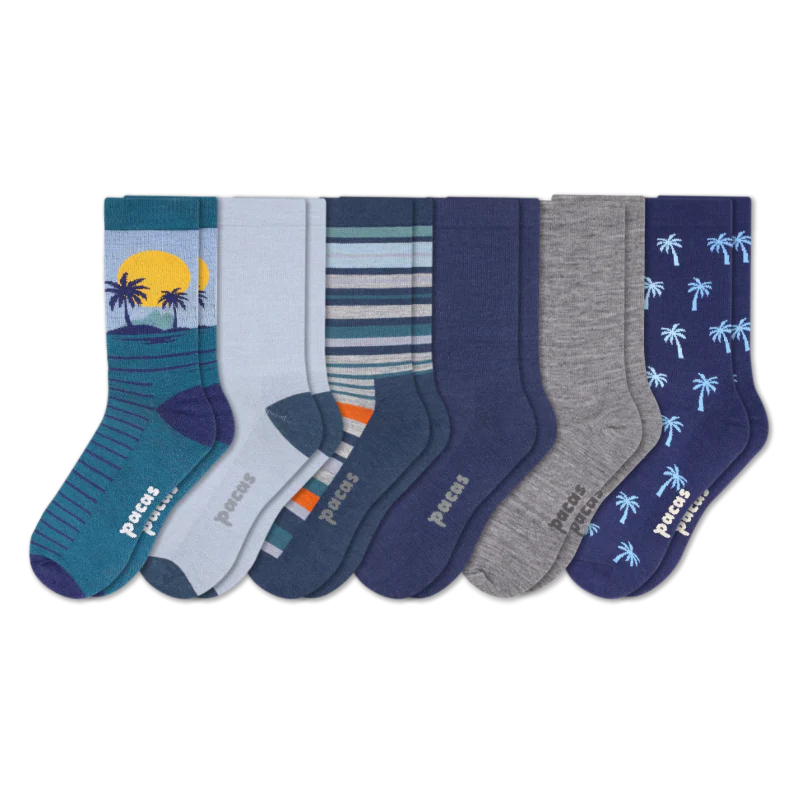 6 Pack - Men's Light-Weight Crew Pacas Socks