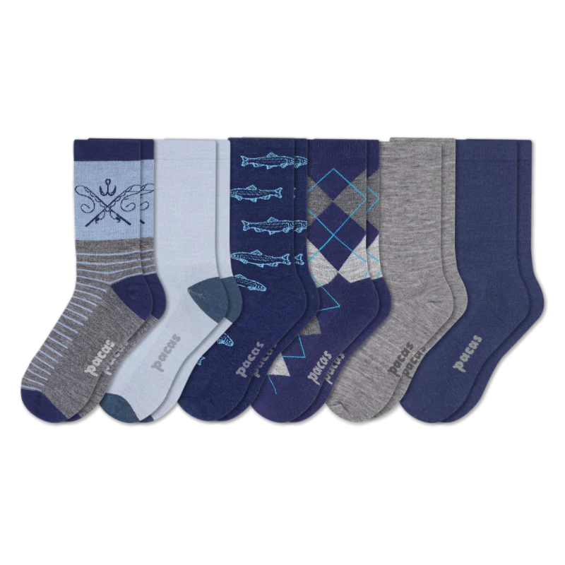 6 Pack - Men's Light-Weight Crew Pacas Socks