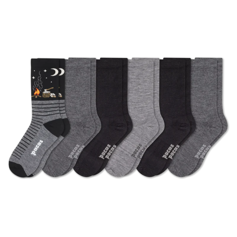 6 Pack - Men's Light-Weight Crew Pacas Socks