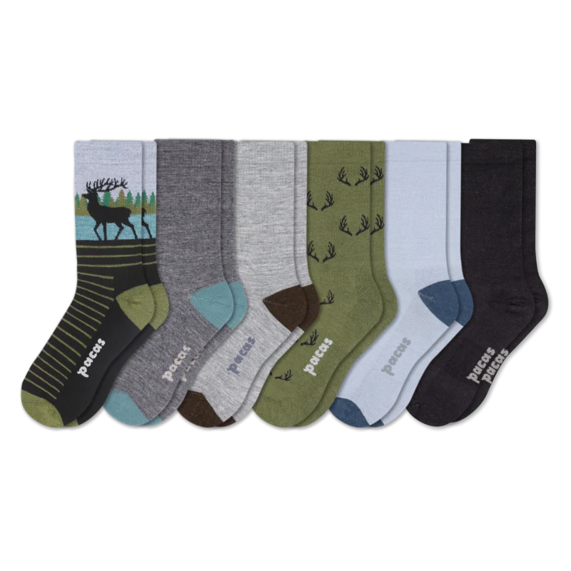 6 Pack - Men's Light-Weight Crew Pacas Socks