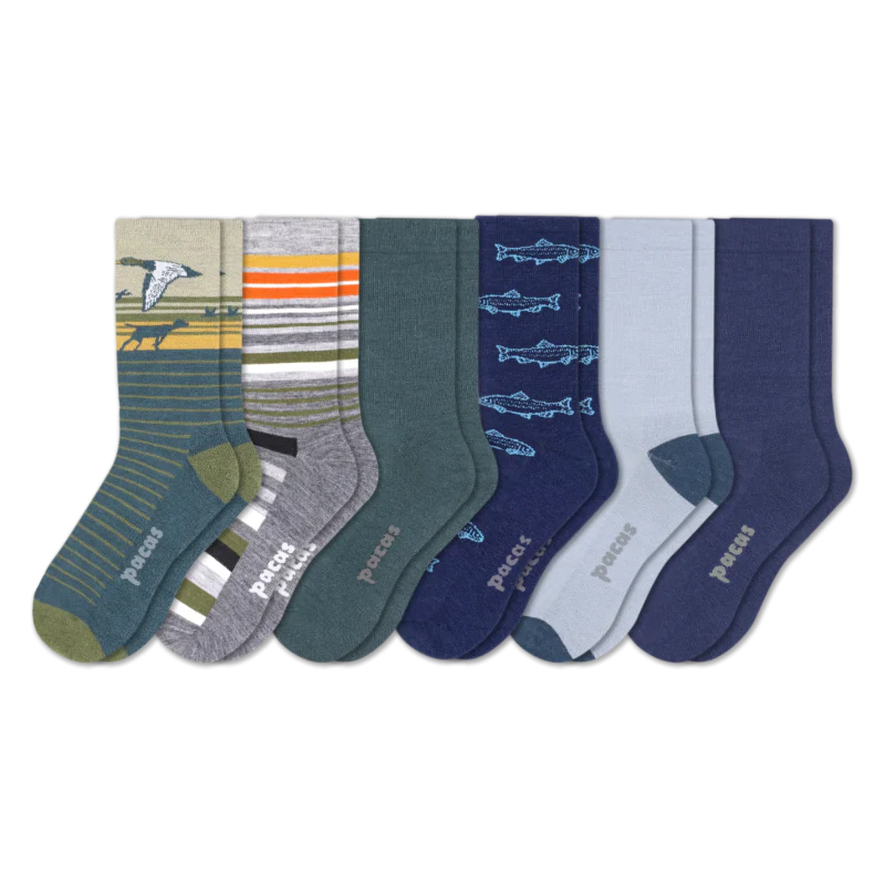 6 Pack - Men's Light-Weight Crew Pacas Socks