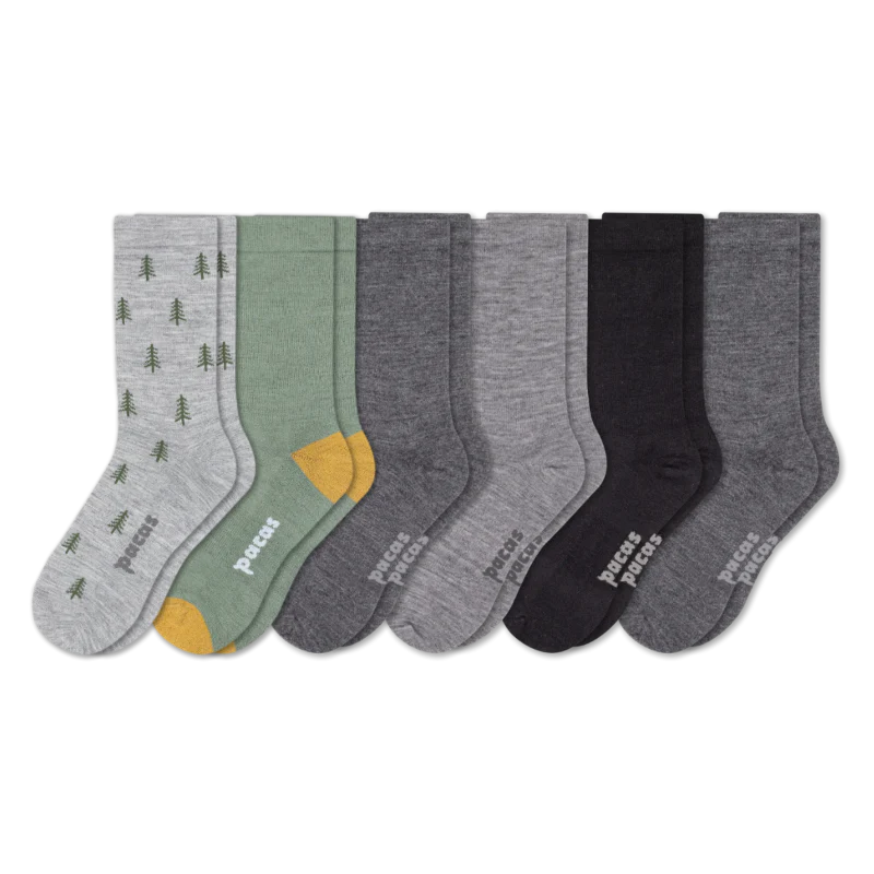 6 Pack - Men's Light-Weight Crew Pacas Socks