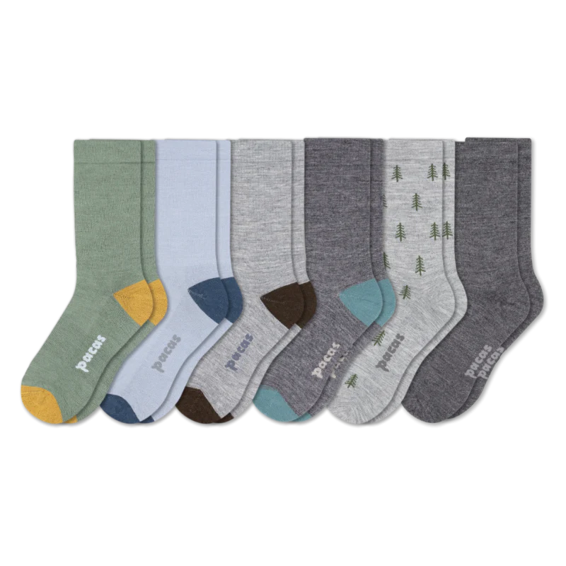 6 Pack - Men's Light-Weight Crew Pacas Socks