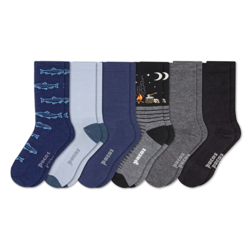 6 Pack - Men's Light-Weight Crew Pacas Socks