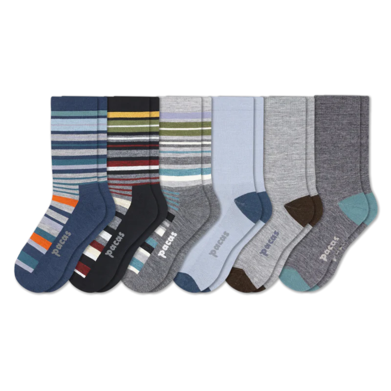 6 Pack - Men's Light-Weight Crew Pacas Socks