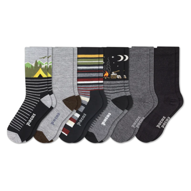 6 Pack - Men's Light-Weight Crew Pacas Socks