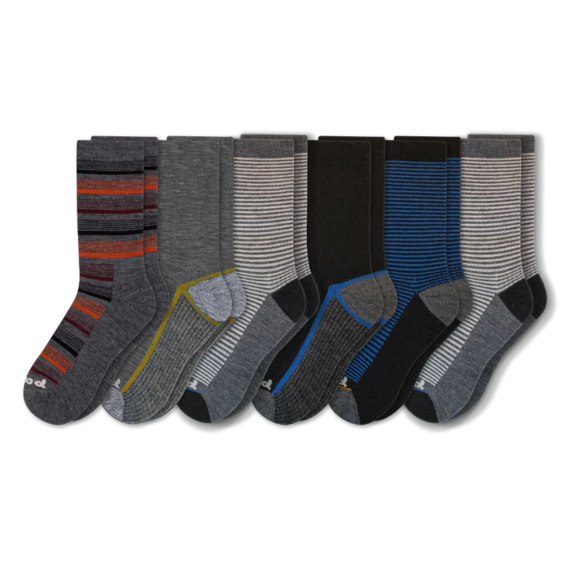 6 Pack - Men's Light-Weight Crew Pacas Socks