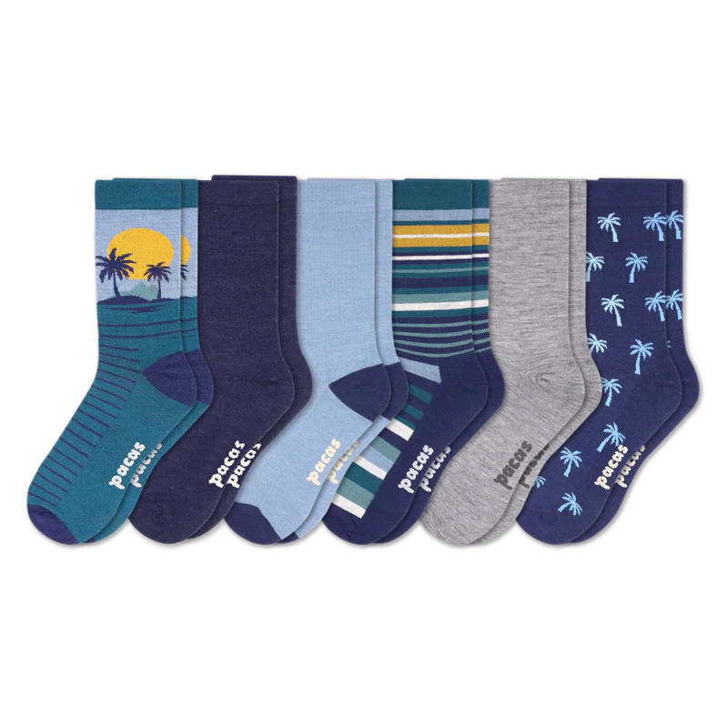 6 Pack - Men's Light-Weight Crew Pacas Socks
