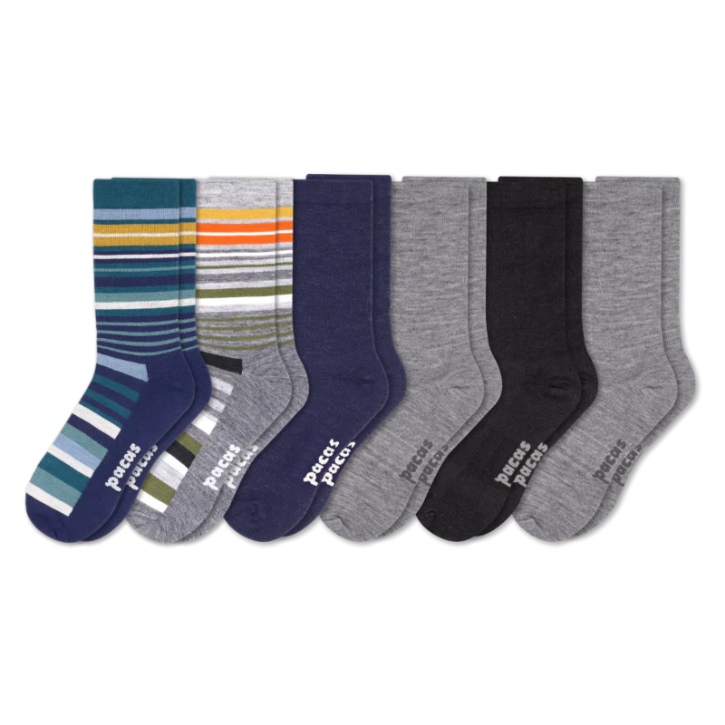 6 Pack - Men's Light-Weight Crew Pacas Socks