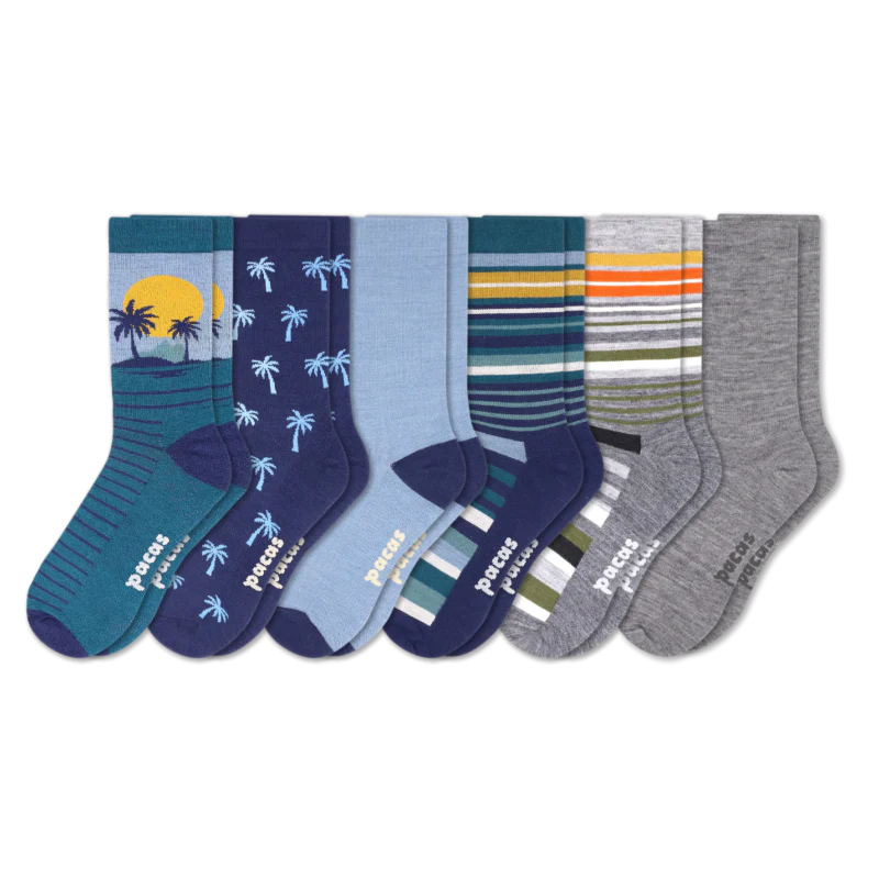 6 Pack - Men's Light-Weight Crew Pacas Socks