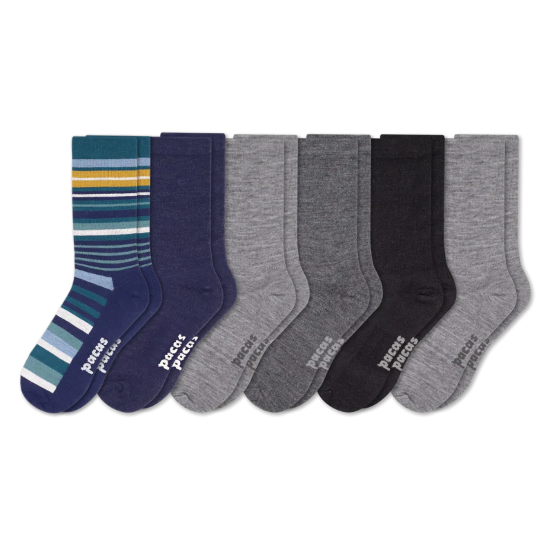 6 Pack - Men's Light-Weight Crew Pacas Socks