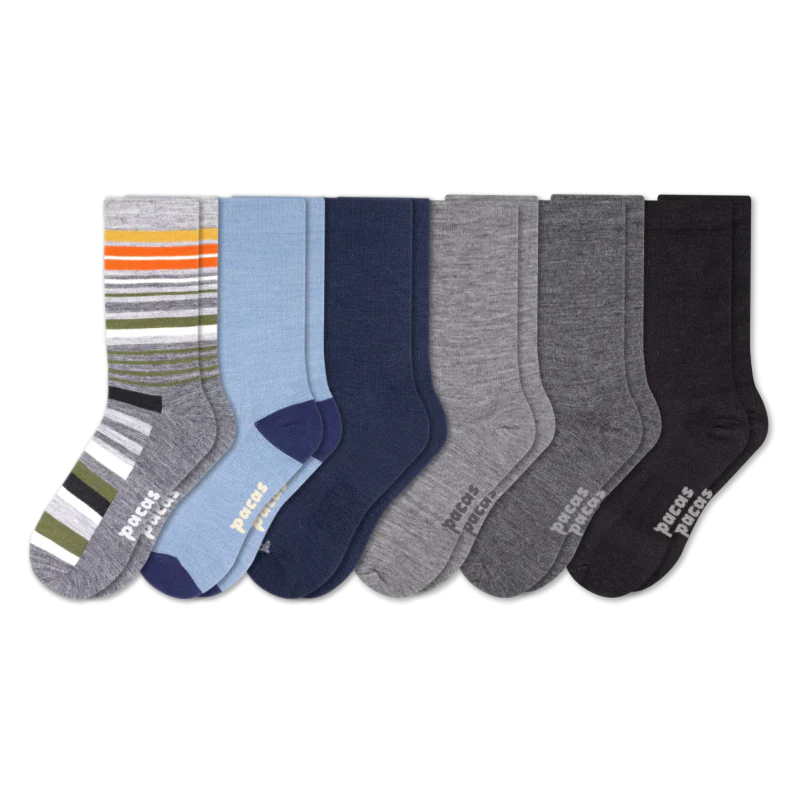 6 Pack - Men's Light-Weight Crew Pacas Socks