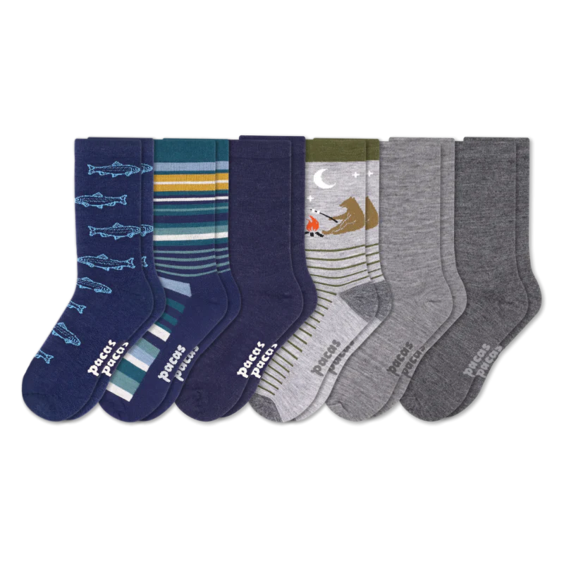 6 Pack - Men's Light-Weight Crew Pacas Socks