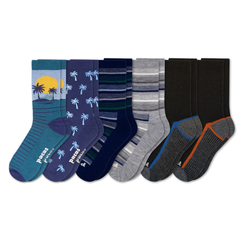 6 Pack - Men's Light-Weight Crew Pacas Socks