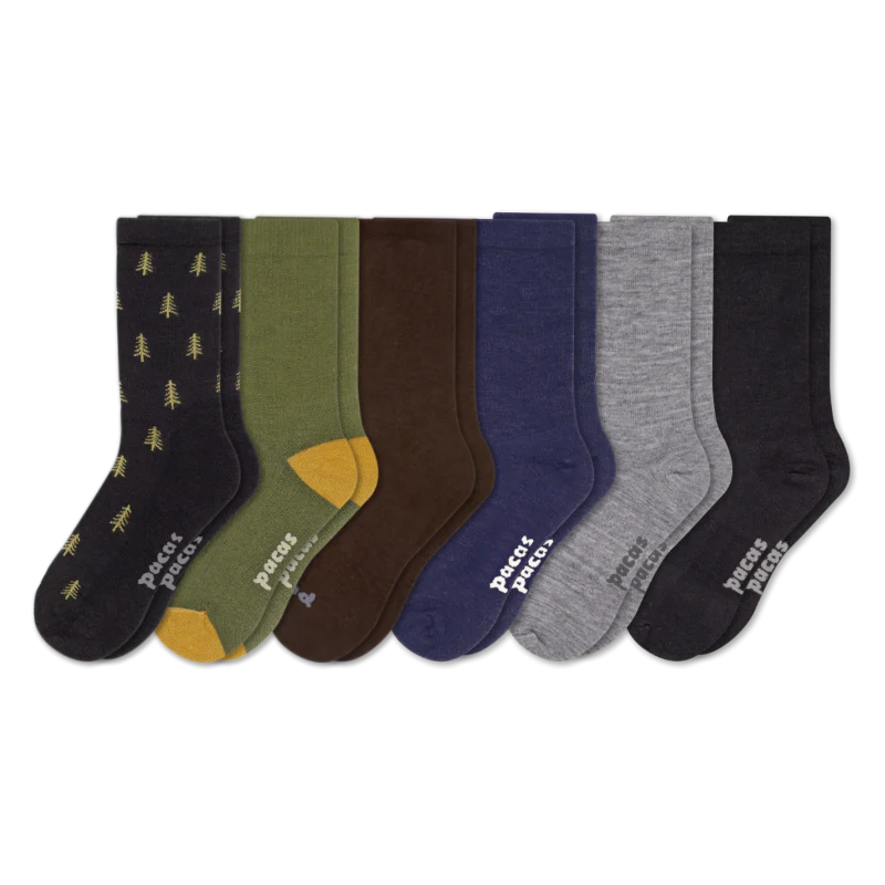 6 Pack - Men's Light-Weight Crew Pacas Socks