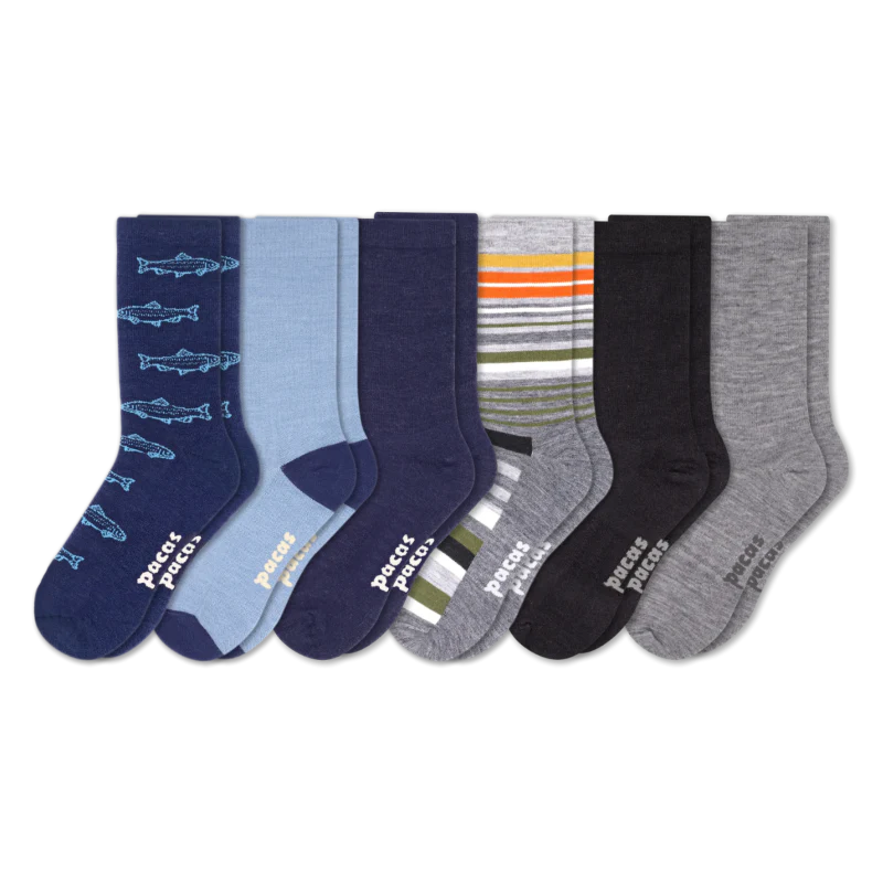 6 Pack - Men's Light-Weight Crew Pacas Socks