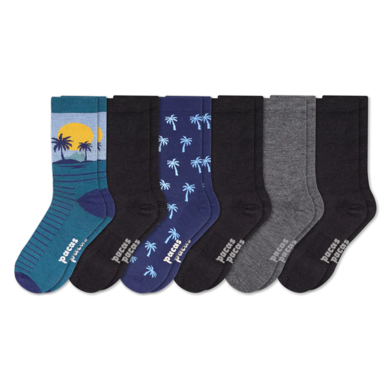6 Pack - Men's Light-Weight Crew Pacas Socks